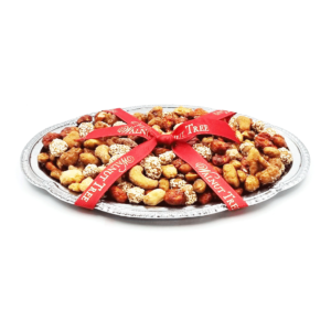 Caramelised nuts on a silver tray