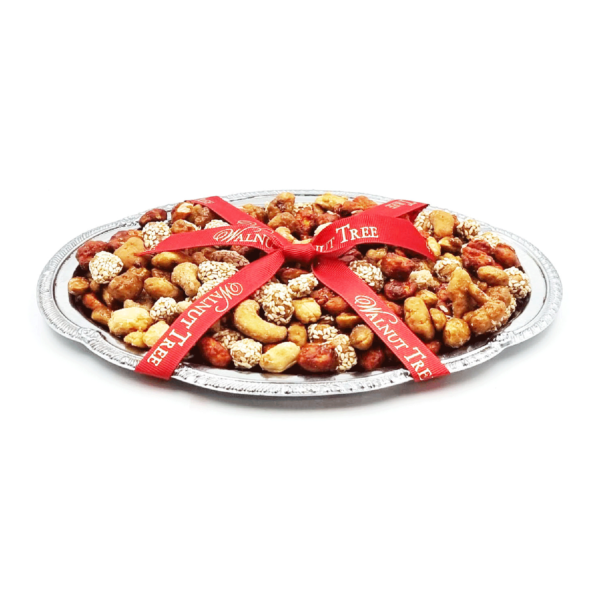 Caramelised nuts on a silver tray
