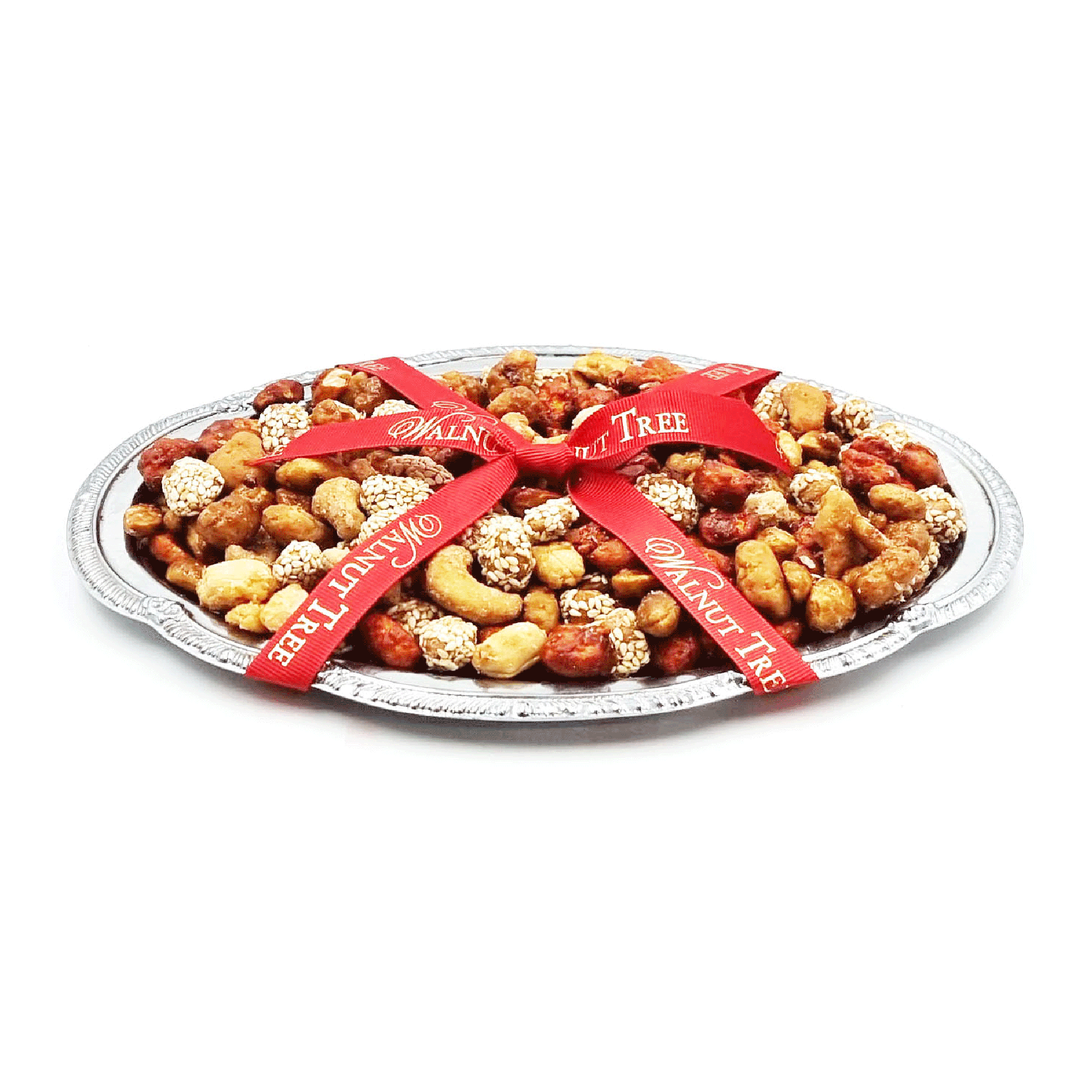 Caramelised nuts on a silver tray