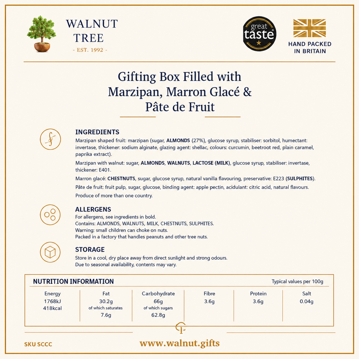 Walnut Tree An Award-Winning Confectionery Gift with Three Classic Treats, gift presentation and packaging information