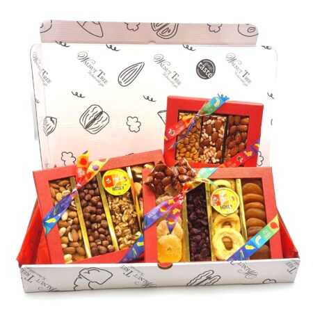 Rosh Hashanah chocolate gift with fruit, nuts and nut brittle